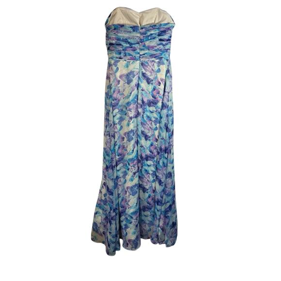 Handmade Floral Chiffon Strapless Maxi Dress Babydoll Pleated Feminine Festival - Picture 2 of 12